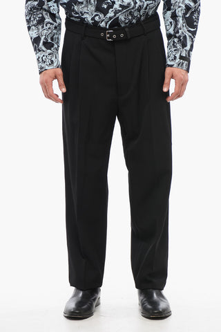 Double-pleated Pants with Fabric Belt