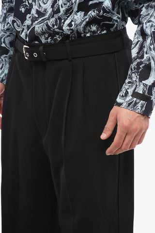 Double-pleated Pants with Fabric Belt