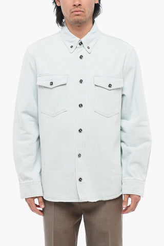 Light Wash Denim Shirt with Logoed Buttons
