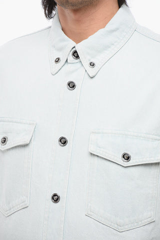 Light Wash Denim Shirt with Logoed Buttons
