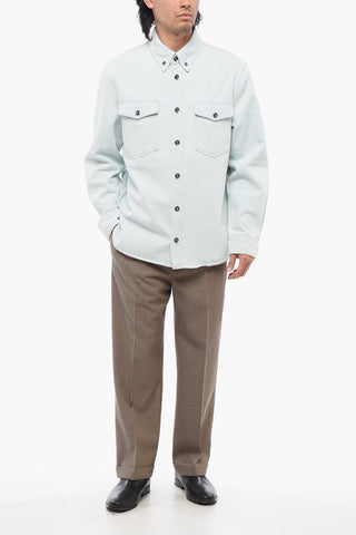 Light Wash Denim Shirt with Logoed Buttons