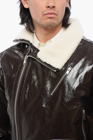 Giubbotto in Pelle Craquelé con Zip Laterale