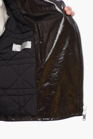 Giubbotto in Pelle Craquelé con Zip Laterale
