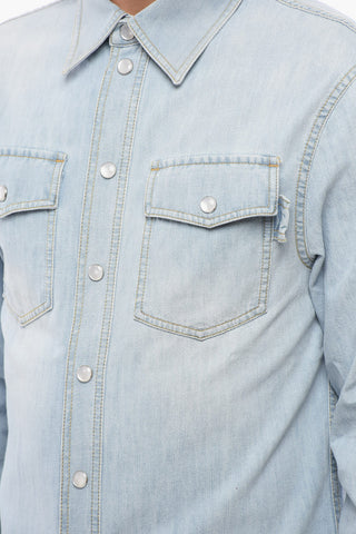 Camicia in Denim Lavaggio Chiaro con Bottoni a Pressione