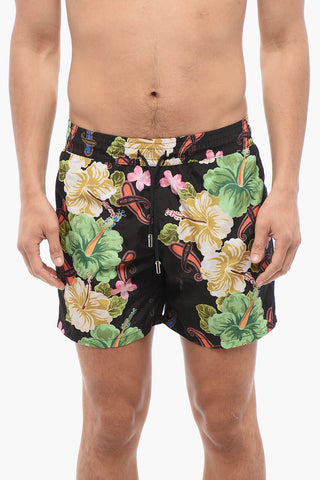 Costume da Bagno Boxer a Fantasia Floreale con 2 Tasche