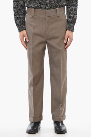 Twill Wool Straight Fit Pants with Front Pleat