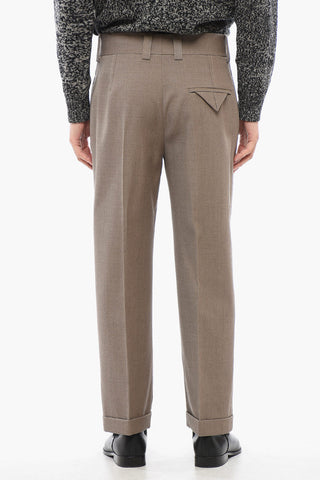 Pantaloni Straight Fit in Lana Twill con Pince Frontale