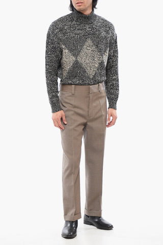 Pantaloni Straight Fit in Lana Twill con Pince Frontale