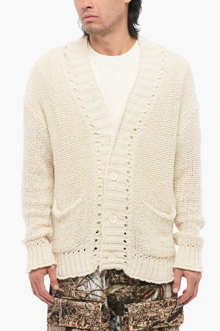 V-Neck Perforated Cotton Cardigan