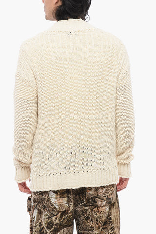 V-Neck Perforated Cotton Cardigan