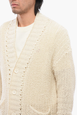 V-Neck Perforated Cotton Cardigan