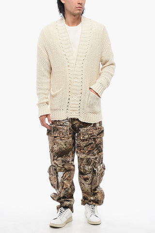 V-Neck Perforated Cotton Cardigan