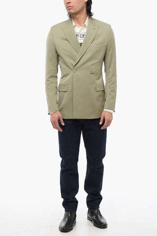 Wool Double Breasted Blazer With Peak Lapel