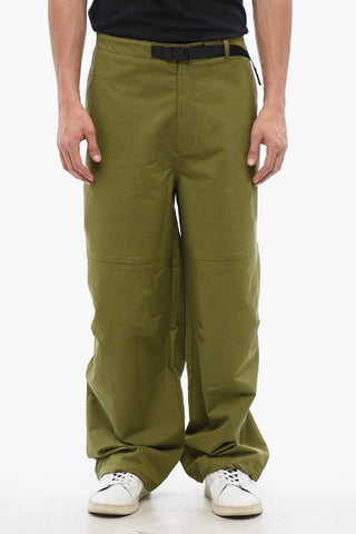 Stretch Fabric Pants with Integrated Belt and Drawstring Hem