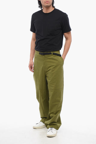 Stretch Fabric Pants with Integrated Belt and Drawstring Hem