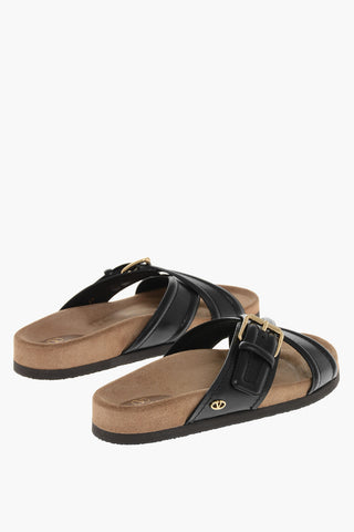 Leather Criss Cross Sliders with Rubber Sole