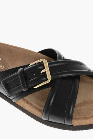 Leather Criss Cross Sliders with Rubber Sole