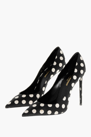 Polka Dot Patterned Satin Pumps with Stiletto Heel 10cm