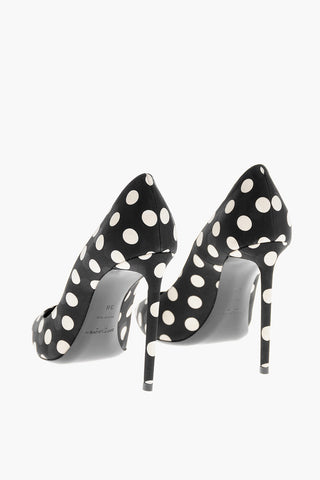 Polka Dot Patterned Satin Pumps with Stiletto Heel 10cm