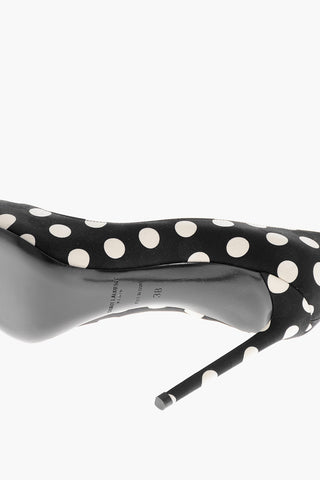 Polka Dot Patterned Satin Pumps with Stiletto Heel 10cm