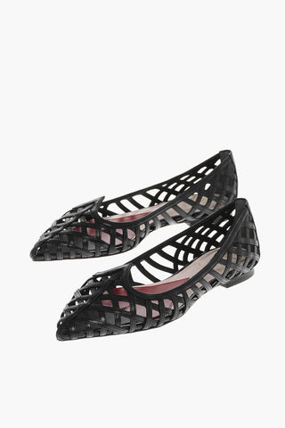 Leather Point Toe Ballet Flats with Cut-Out Details