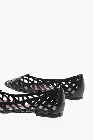 Leather Point Toe Ballet Flats with Cut-Out Details