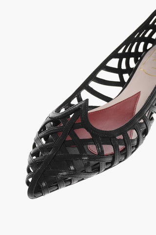 Leather Point Toe Ballet Flats with Cut-Out Details