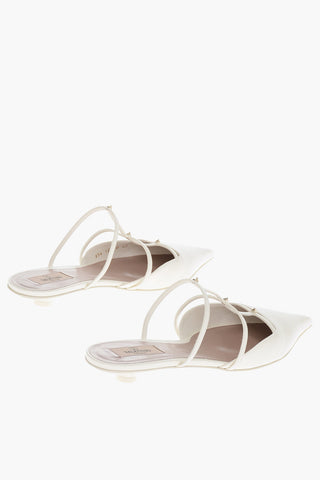 Point Toe Leather Mules with Studded Detail