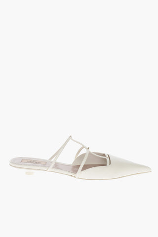 Point Toe Leather Mules with Studded Detail
