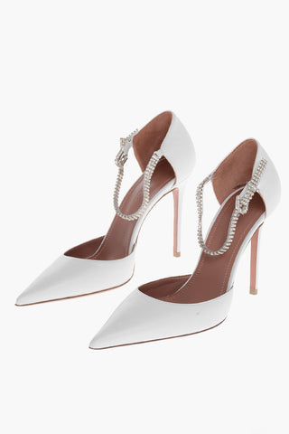Leather URSINA Pumps with Rhinestoned Ankle Strap 10.5cm