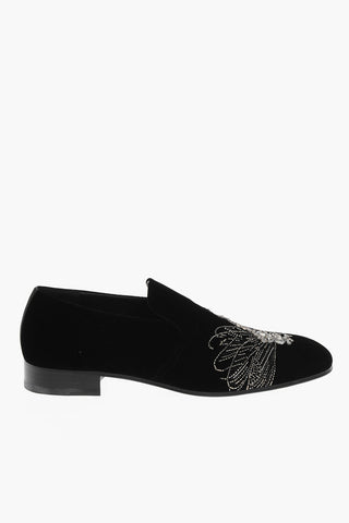 Velvet Loafers with Sparkle Application
