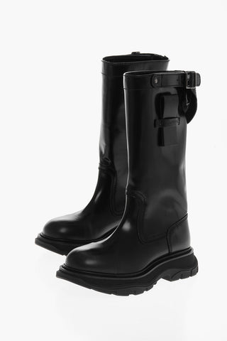 Brushed Leather Boots with Buckle