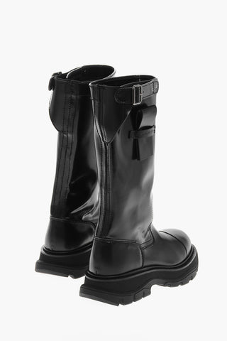 Brushed Leather Boots with Buckle