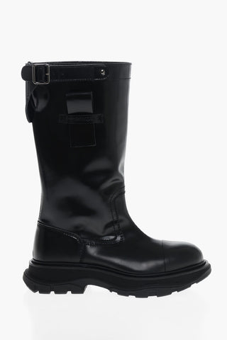 Brushed Leather Boots with Buckle