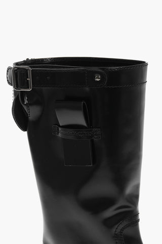 Brushed Leather Boots with Buckle