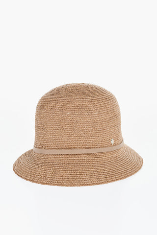 Solid Color Raffia BESA 6 Cloche Hat with Leather Detail