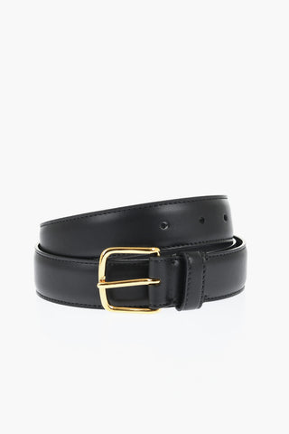 Solid Color Leather CLASSIC Belt With Golden-Effect Buckle 35mm