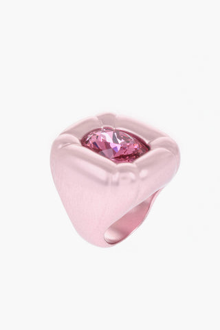 Iridescent Metal DULCIS Cocktail Ring with Cushion Cut Crystal