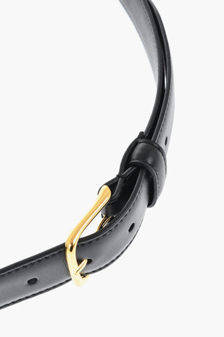 Cintura CLASSIC In Pelle  a Tinta Unita con Fibbia Effetto Dorato 30mm