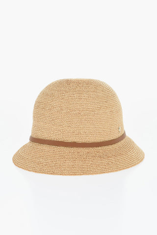 Solid Color Raffia BESA 6 Cloche Hat with Leather Detail