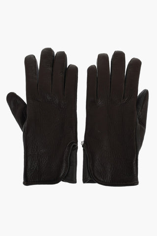 Guanti in Pelle a Tinta Unita con Fodera in Cashmere