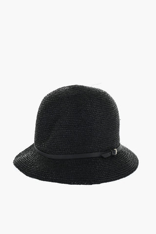 Solid Color Raffia BESA 6 Cloche Hat with Leather Detail