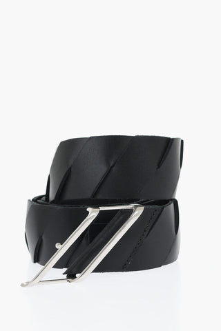 Asymmetric Buckle Braid Design Leather Belt 40mm