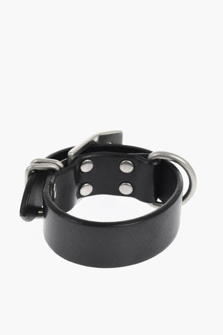 Leather Bracelet with Silver-Tone Buckle