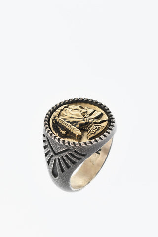 Brass NATIVE Signet Ring with Skulll