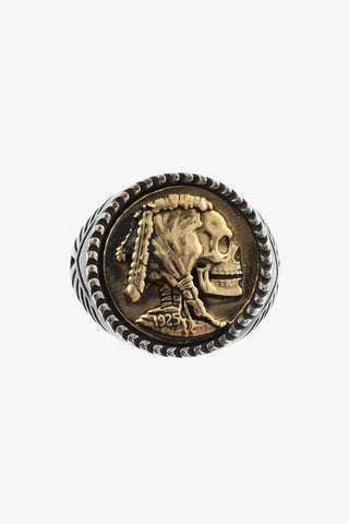 Brass NATIVE Signet Ring with Skulll