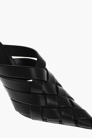 Woven Leather Mules with Curved Heel 11cm