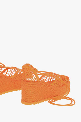 Meshed Wedged Lace-Up Espadrilles with Leather Trimmings