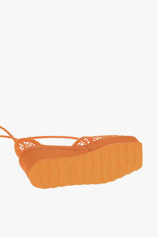Meshed Wedged Lace-Up Espadrilles with Leather Trimmings