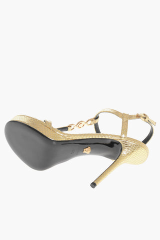 Sandali in Pelle Lamè Pitonata con Tacco a Spillo 11cm